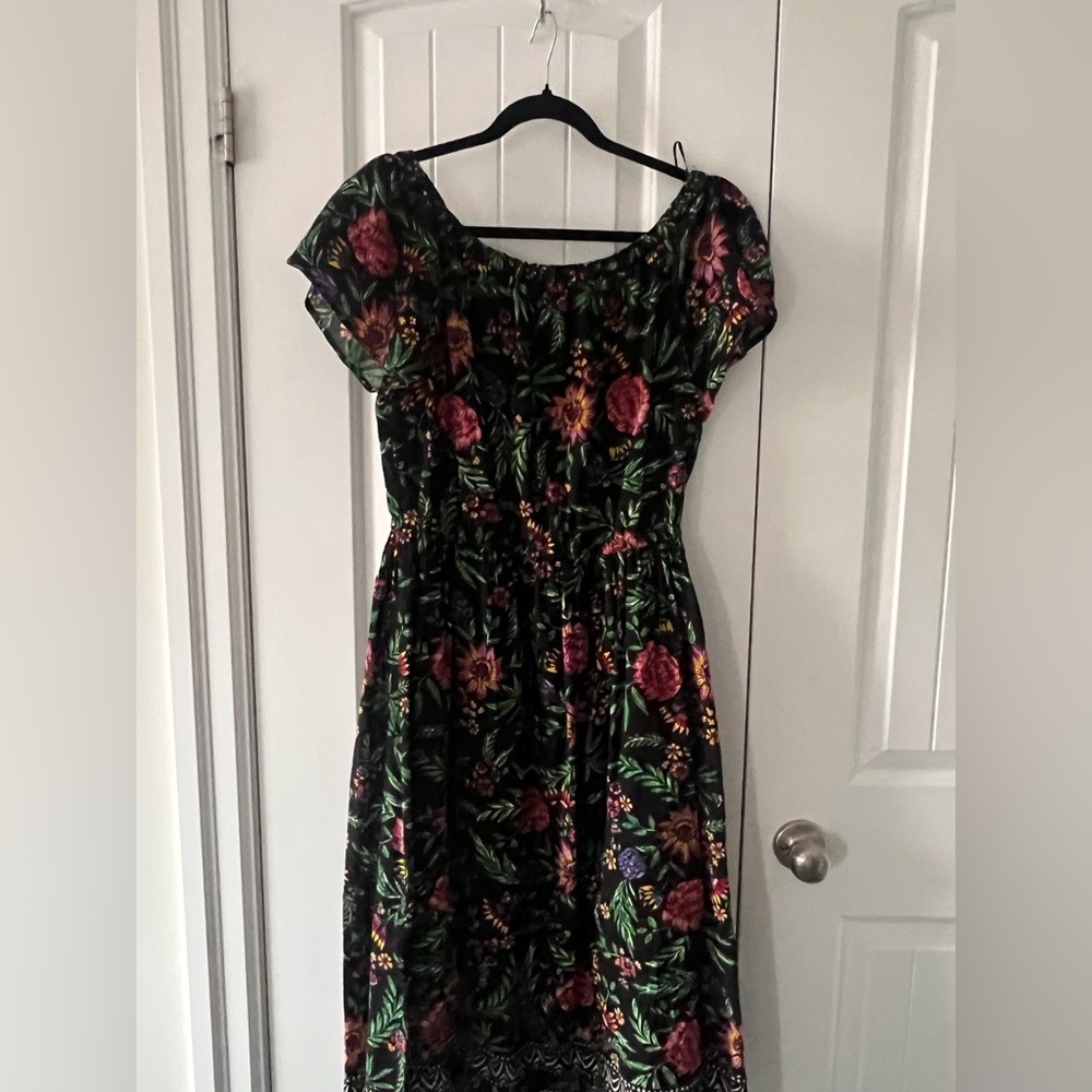 Patrons of Peace Black Midi Dress with Pink & Green Floral Print - Picture 6 of 8